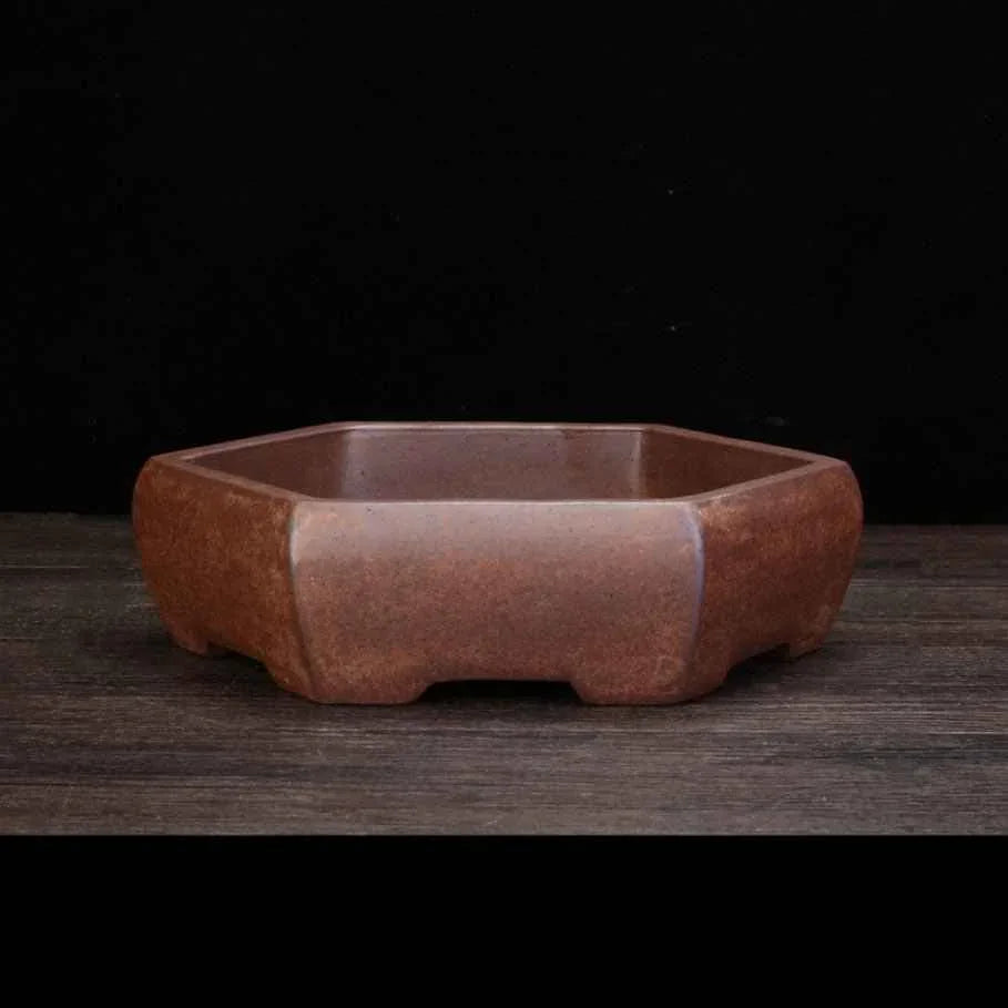 9.2" (23.5cm) Handmade Hexagonal Yixing Clay Unglazed Bonsai Pot