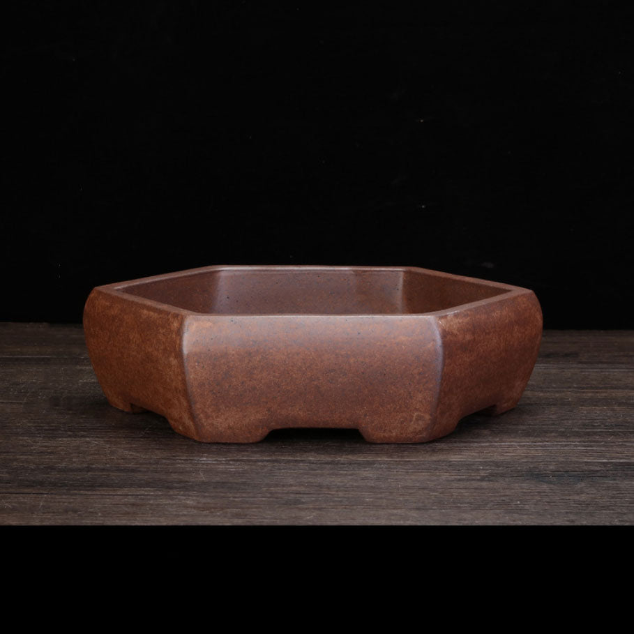 9.2" (23.5cm) Handmade Hexagonal Yixing Clay Unglazed Bonsai Pot