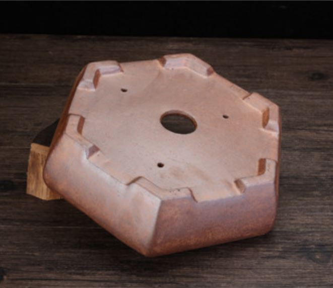 9.2" (23.5cm) Handmade Hexagonal Yixing Clay Unglazed Bonsai Pot Bottom View