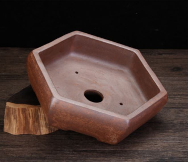 9.2" (23.5cm) Handmade Hexagonal Yixing Clay Unglazed Bonsai Pot Inner View