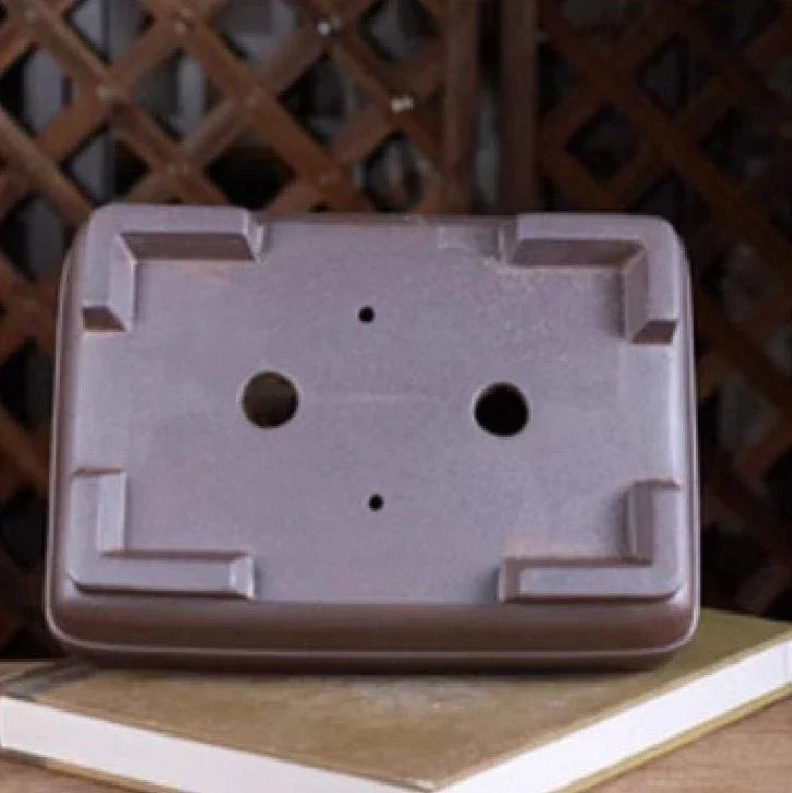 9.2" (23.5cm) Rectangle Firewood-Fired Bonsai Pot w Smooth Corners Bottom View