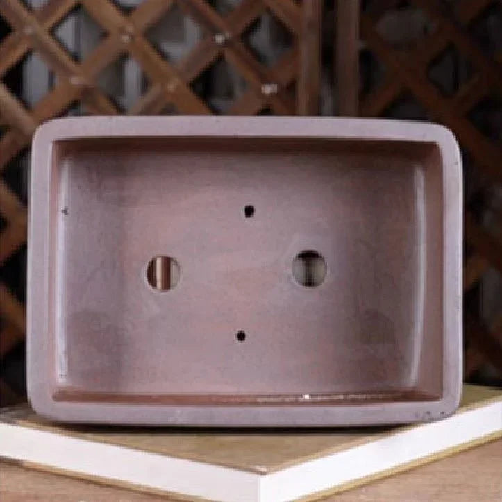 9.2" (23.5cm) Rectangle Firewood-Fired Bonsai Pot w Smooth Corners Inner View