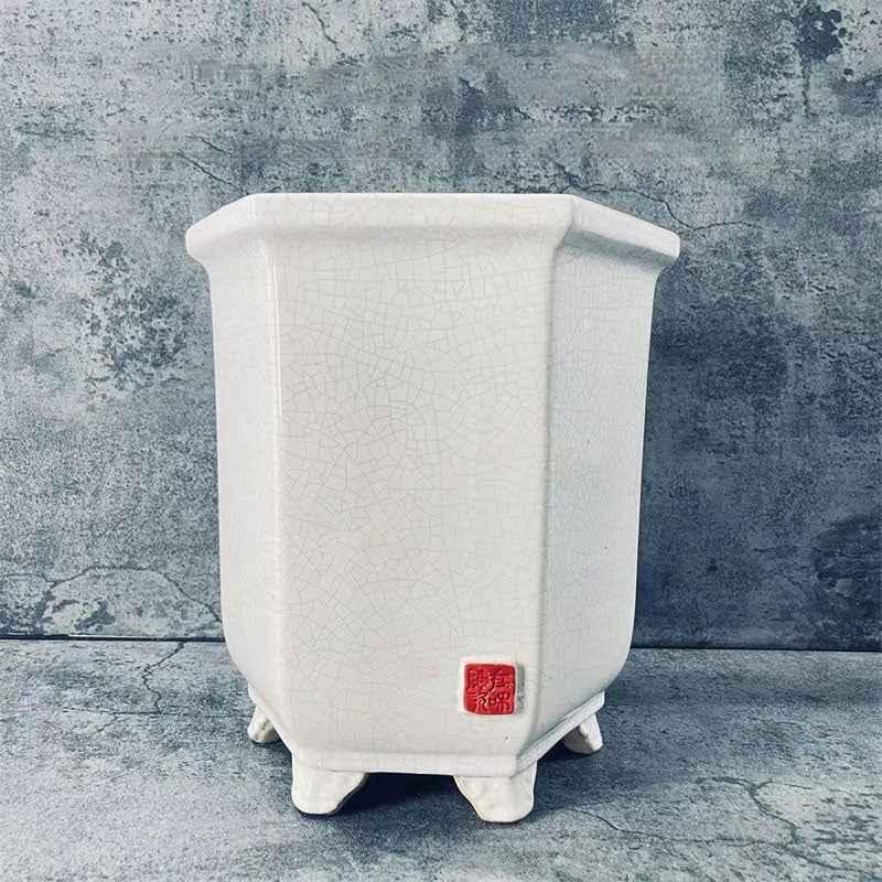 9.2" (23.5cm) Deep Green/White Cracked Glaze Ceramic Cascade Bonsai Pots