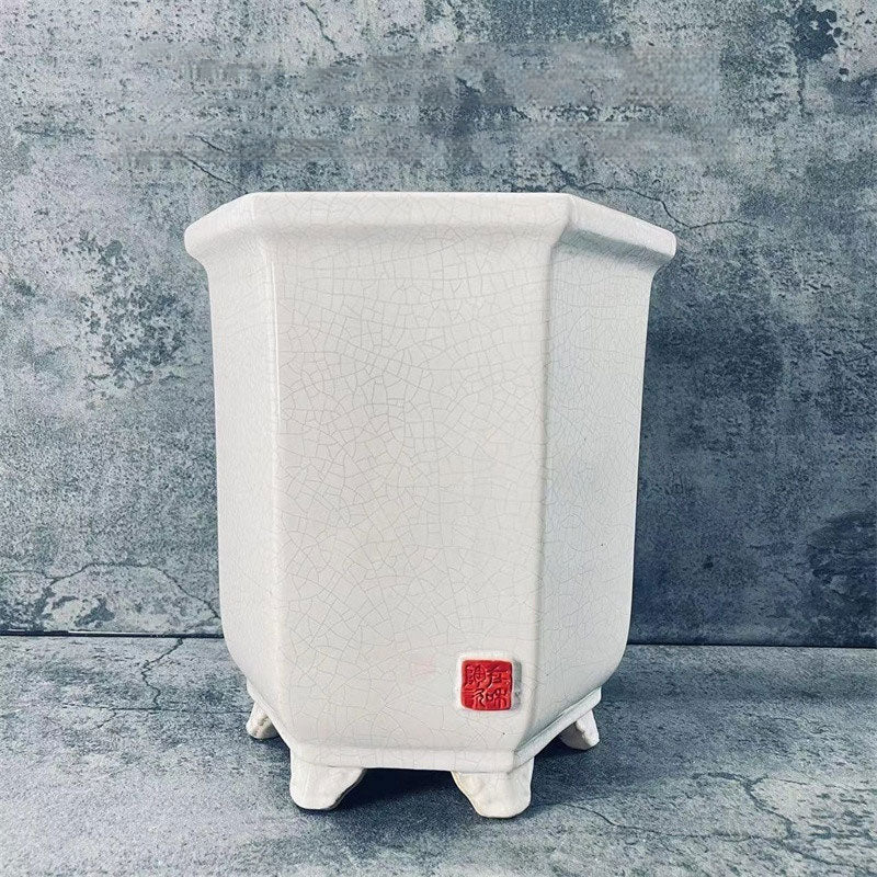 9.2" Deep White Cracked Glaze Ceramic Cascade Bonsai Pots