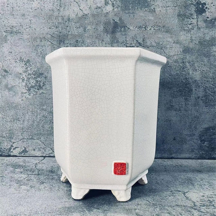 9.2" Deep White Cracked Glaze Ceramic Cascade Bonsai Pots
