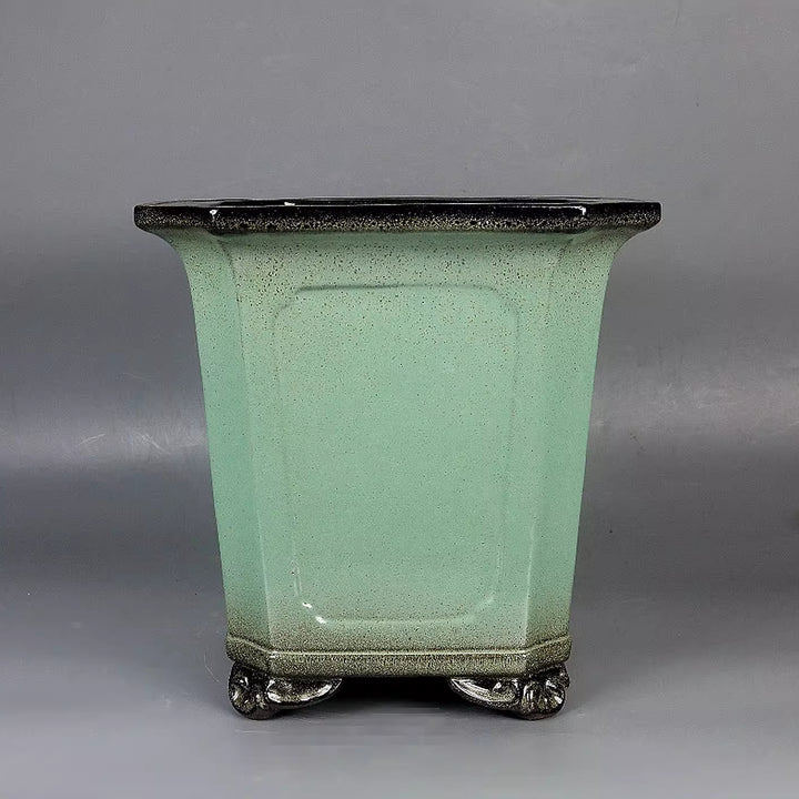 9.2 inch (21cm) Deep Square Premium Dual Tone Green-Black Glaze Cascade Bonsai Pot