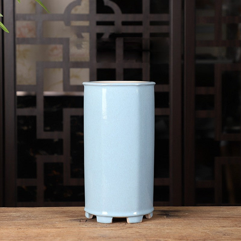 9.2 inch (23.5cm) Deep Hexagonal Glazed Cascade Bonsai Pots Sky Blue Color