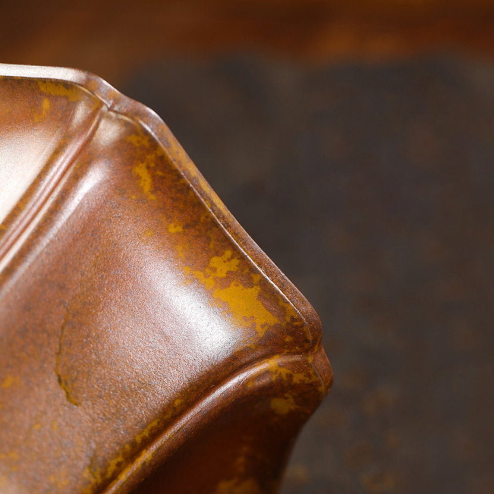 9.2 inch (23.5cm) Deep Hexagonal High-Waisted Wood-Fired Unglazed Cascade Bonsai Pot Close Shot