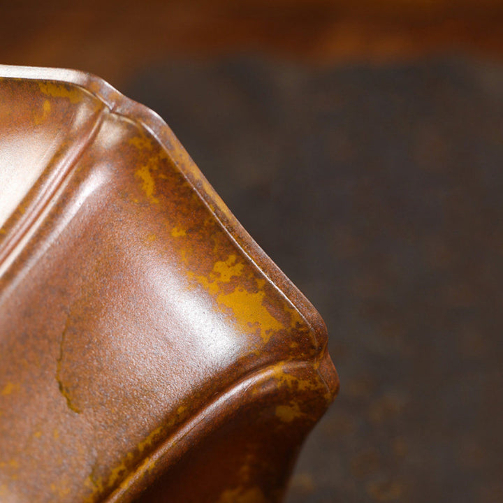 9.2 inch (23.5cm) Deep Hexagonal High-Waisted Wood-Fired Unglazed Cascade Bonsai Pot Close Shot