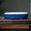 9.2 inch (23.5cm) Medium Rectangular Cracked Glaze Indented Cornered Shallow Bonsai Pots Dark Blue Color