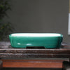9.2 inch (23.5cm) Medium Rectangular Cracked Glaze Indented Cornered Shallow Bonsai Pots Green Color
