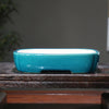 9.2 inch (23.5cm) Medium Rectangular Cracked Glaze Indented Cornered Shallow Bonsai Pots Peacock Blue Green Color