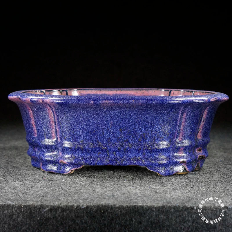 9.2 inch (23.5cm) Rectangular Scalloped Corner Violet Multi-Tone Jun Glaze Bonsai Pot