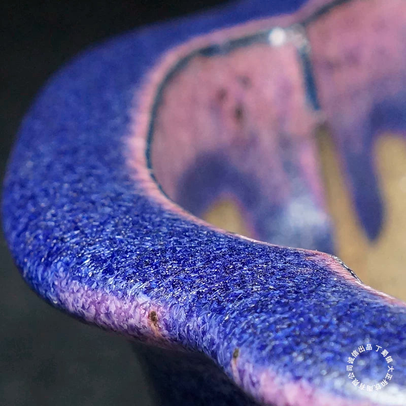 9.2 inch (23.5cm) Rectangular Scalloped Corner Violet Multi-Tone Jun Glaze Bonsai Pot Rim Close Shot