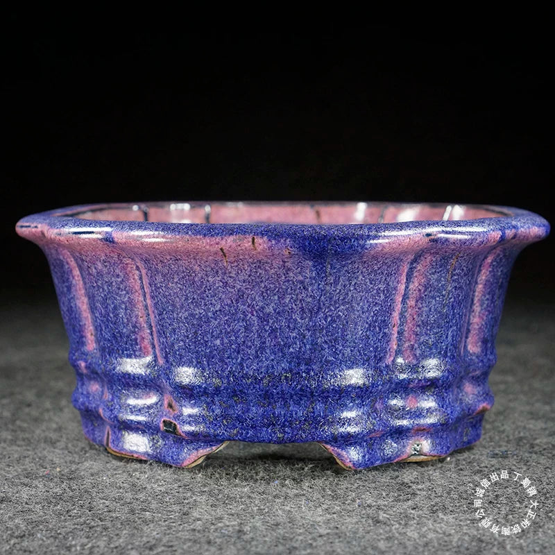 9.2 inch (23.5cm) Rectangular Scalloped Corner Violet Multi-Tone Jun Glaze Bonsai Pot Side View