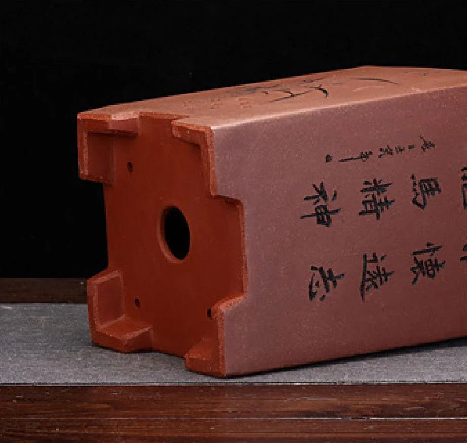 9.4" (24cm) Deep Artistic Brown Cascade Bonsai Pot w Matching Stand Bottom View