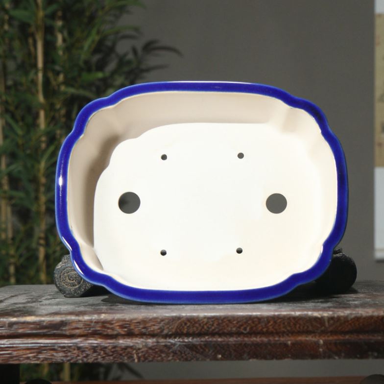 9.4" (24cm) Handmade Rectangular Cracked Glaze Bonsai Pot Inner View