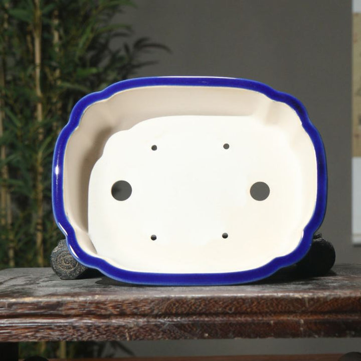 9.4" (24cm) Handmade Rectangular Cracked Glaze Bonsai Pot Inner View