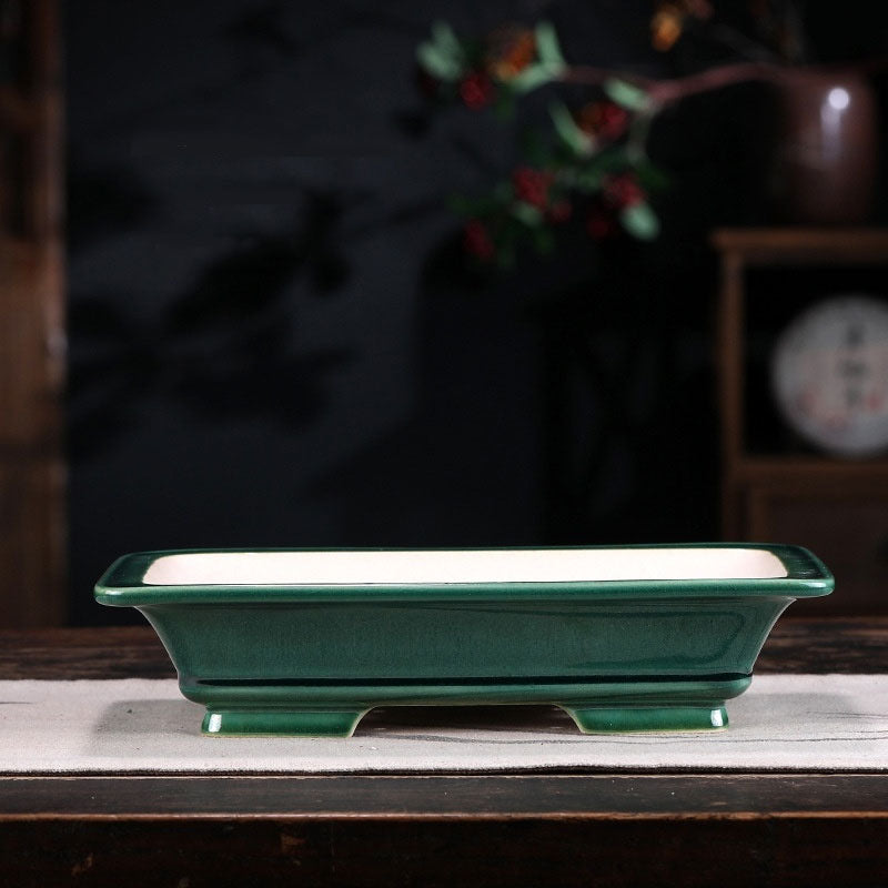 9.4" (24cm) Large Elegant Glazed Rectangular Shallow Bonsai Pot