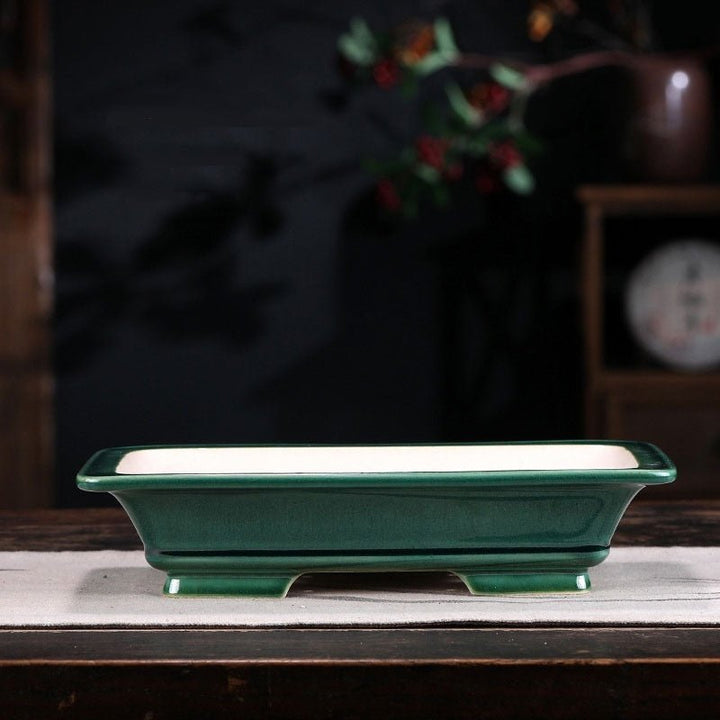 9.4" (24cm) Large Elegant Glazed Rectangular Shallow Bonsai Pot