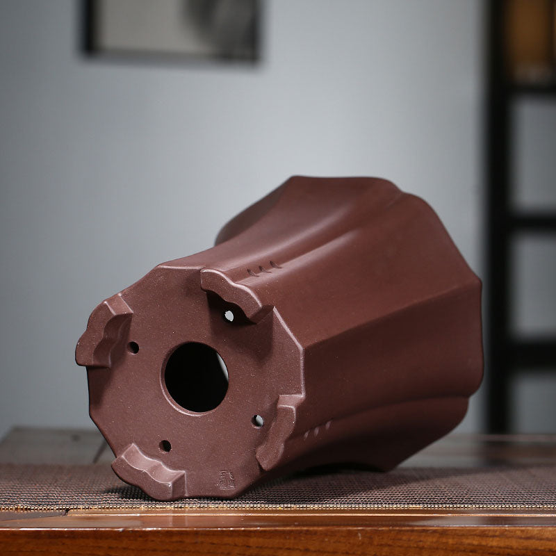 9.4 inch (24cm) Deep Round Cascade Bonsai Pots w Fluted Walls Bottom View