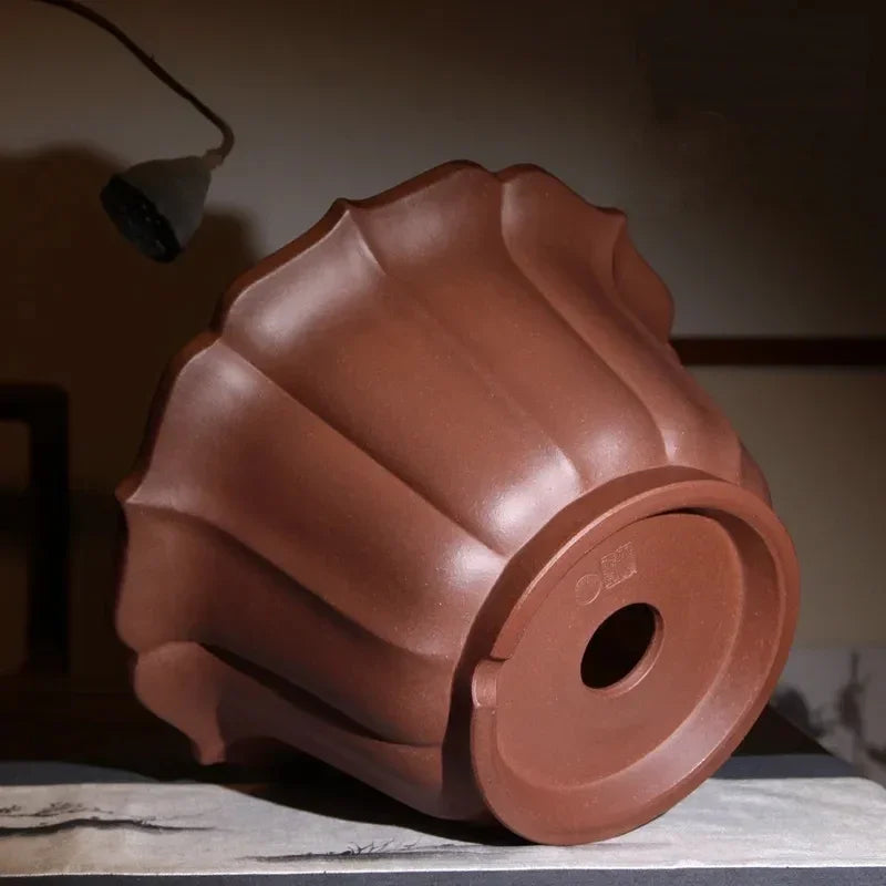 9.4 inch (24cm) Large 5.9 inch (15cm) Deep Flower-Like Semi-Cascade Bonsai Pot Bottom View