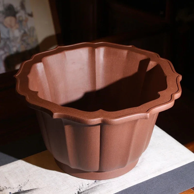 9.4 inch (24cm) Large 5.9 inch (15cm) Deep Flower-Like Semi-Cascade Bonsai Pot Top View