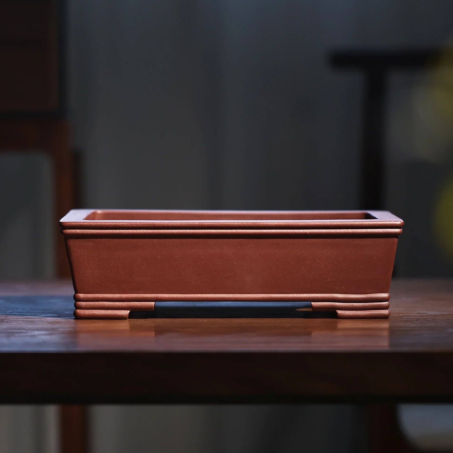 9.4 inch (24cm) Rectangular Premium Bonsai Pot w Elegant Linear Design