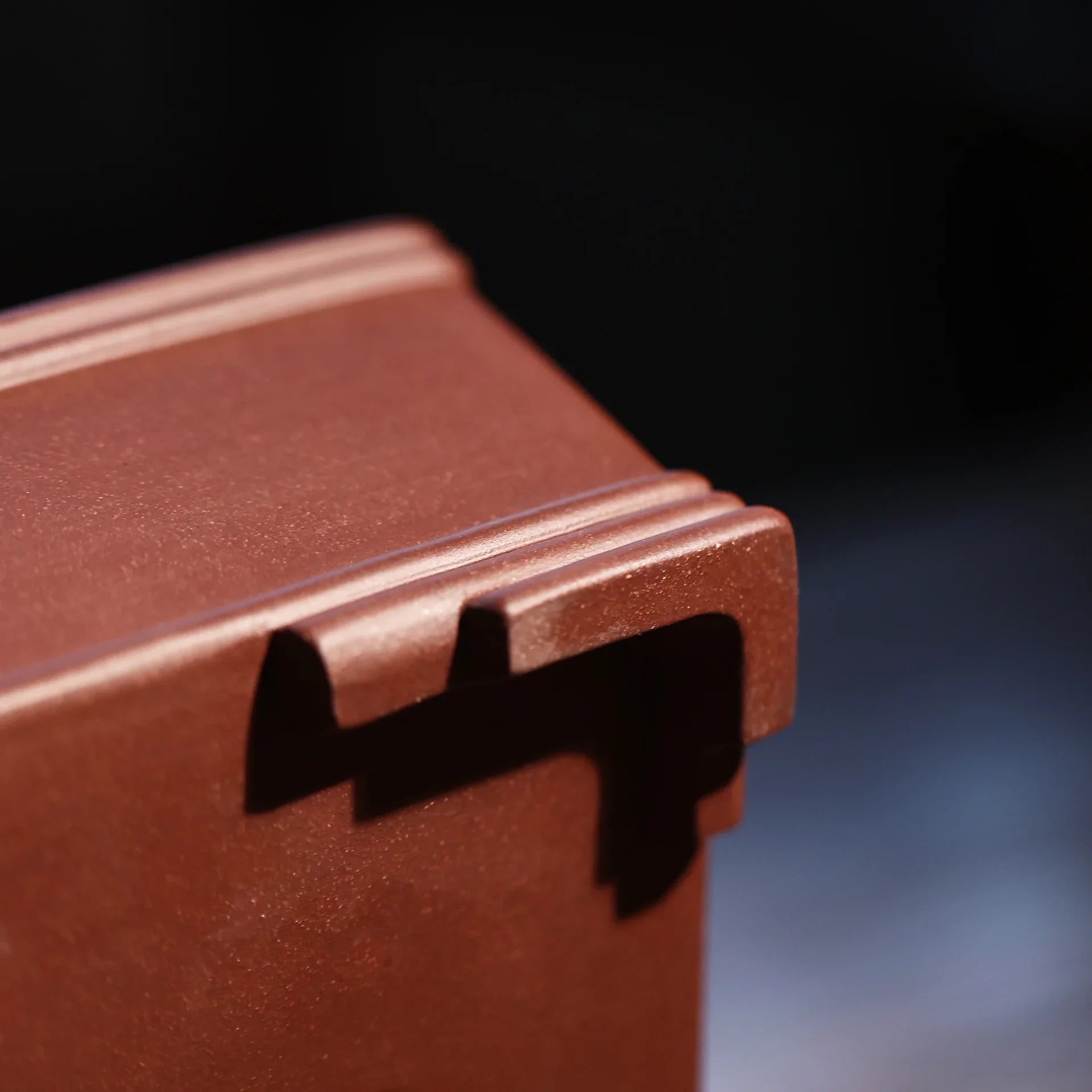 9.4 inch (24cm) Rectangular Premium Bonsai Pot w Elegant Linear Design Bottom Corner View