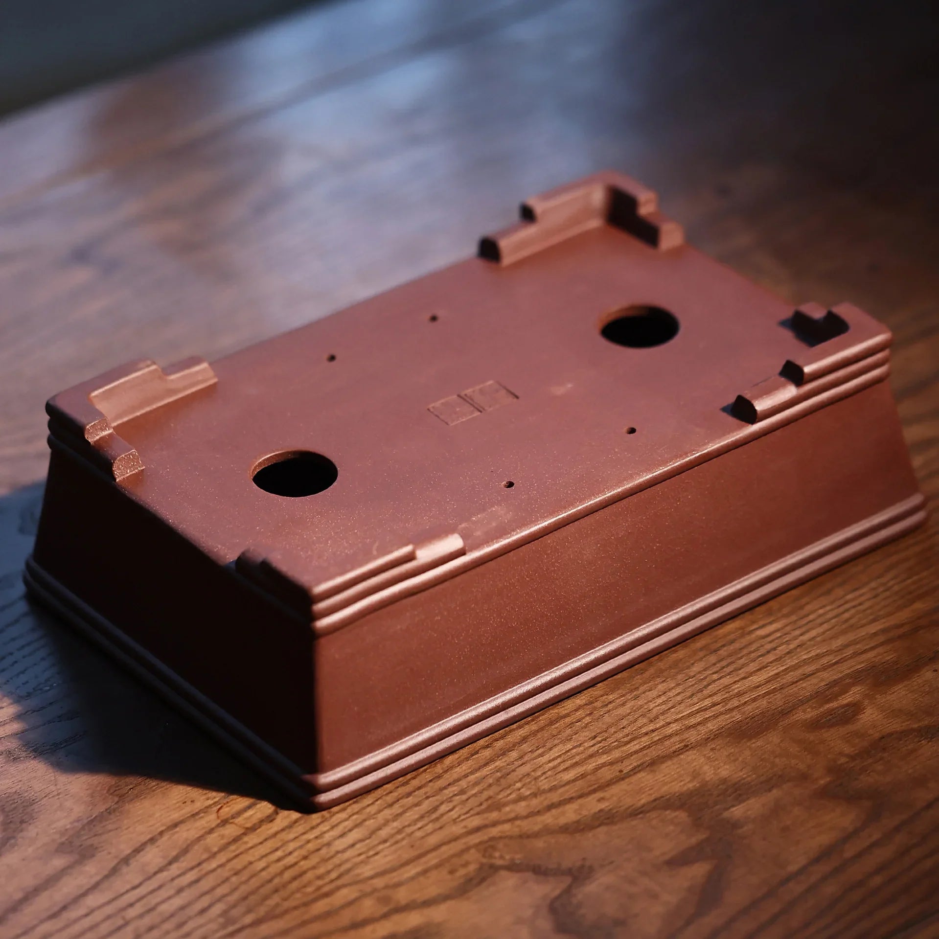 9.4 inch (24cm) Rectangular Premium Bonsai Pot w Elegant Linear Design Bottom View