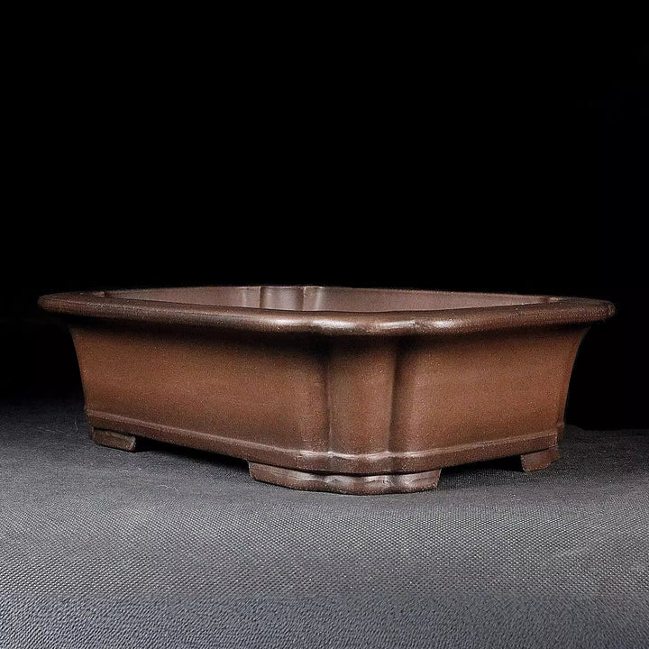 9.4 inch (24cm) Rectangular Scalloped Cornered Premium Unglazed Bonsai Pot Corner View