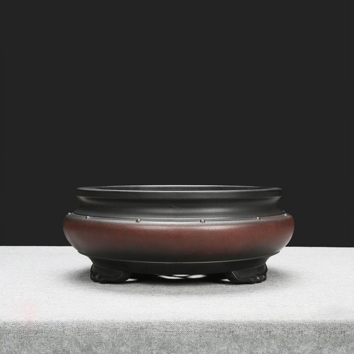9.4 inch (24cm) Round Unglazed Antique-Style Bonsai Pot w Inward-Tapered Rim
