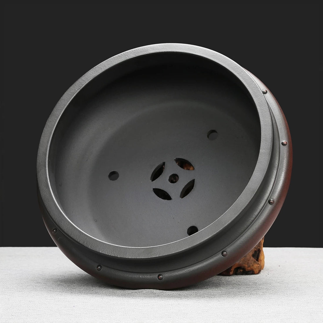 9.4 inch (24cm) Round Unglazed Antique-Style Bonsai Pot w Inward-Tapered Rim Inner View