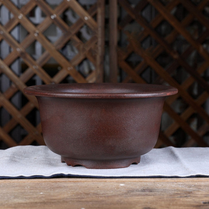 9.4 inch (24cm) Wide 5.1 inch (13cm) Deep Round Unglazed Semi Cascade Bonsai Pot w Flared Rim