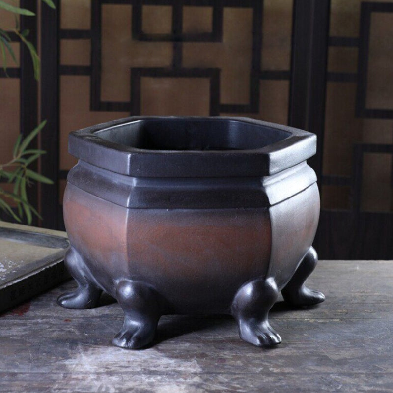 9.4 inch (24cm) Wide 7 inch (17.8cm) Deep Hexagonal Semi Cascade Bonsai Pot w Paw-Style Feet