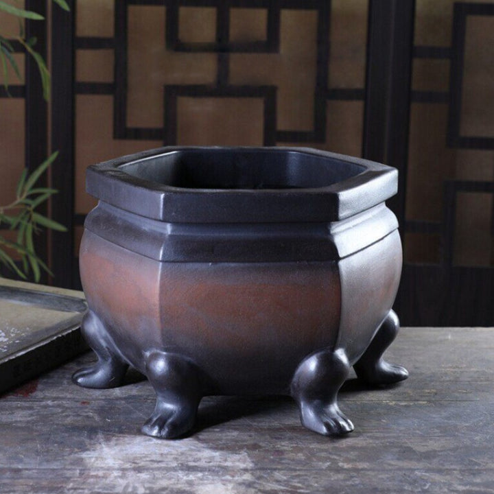 9.4 inch (24cm) Wide 7 inch (17.8cm) Deep Hexagonal Semi Cascade Bonsai Pot w Paw-Style Feet
