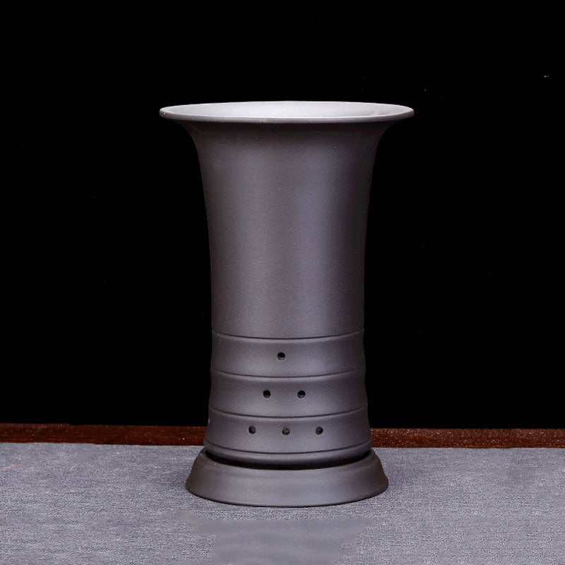 9.6" (24.5cm) Deep Round Flared Bamboo-Joint Like Cascade Bonsai Pot Black Color