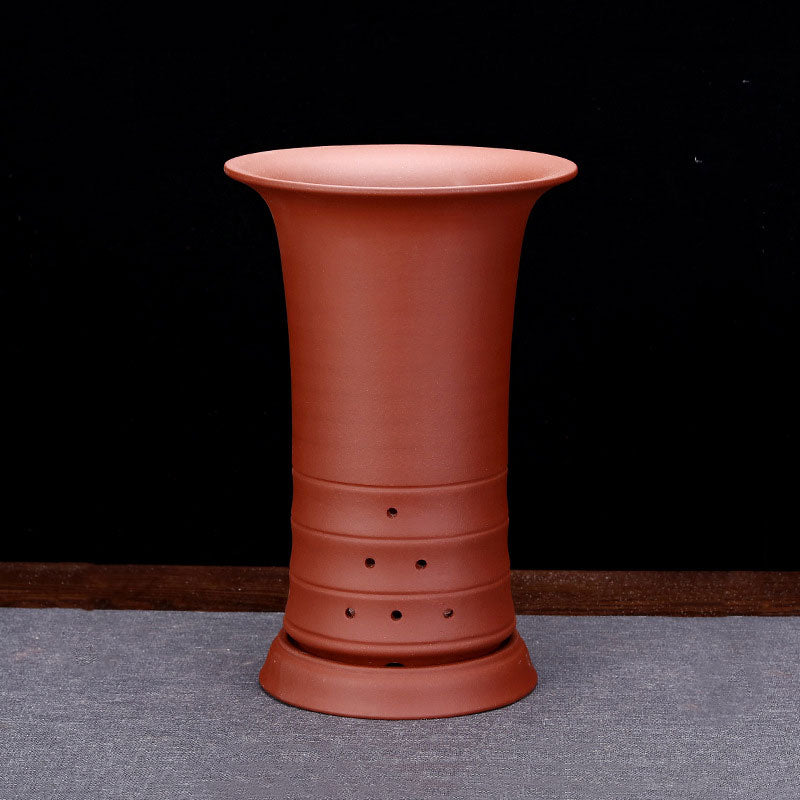 9.6" (24.5cm) Deep Round Flared Bamboo-Joint Like Cascade Bonsai Pot Orange Color