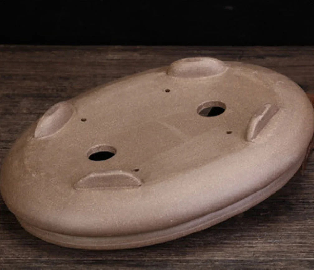 9.6" (24.5cm) Oval Classic Shallow Unglazed Bonsai Pot Bottom View
