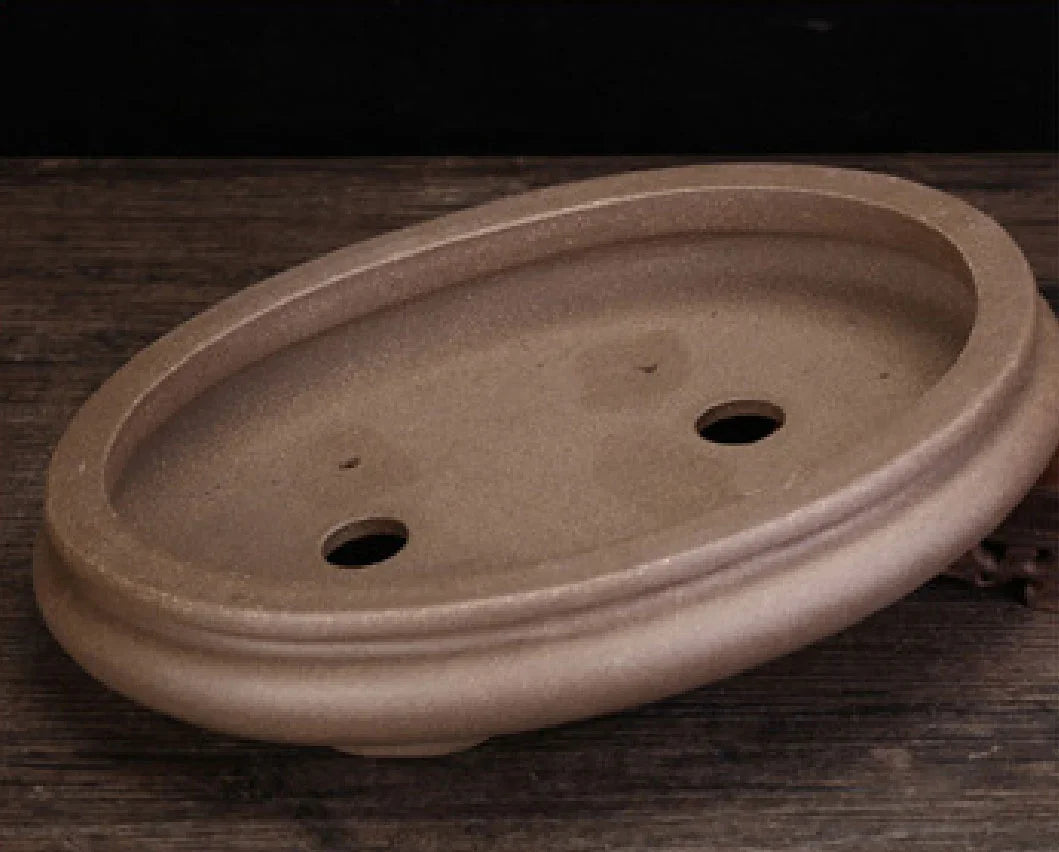 9.6" (24.5cm) Oval Classic Shallow Unglazed Bonsai Pot Inner View