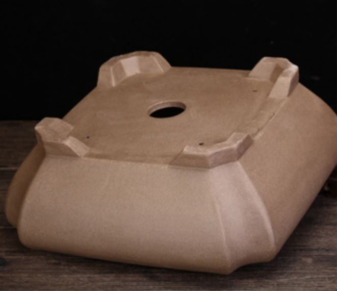 9.6" (24.6cm) Handmade Traditional Square Corner-Cut Bonsai Pot Bottom View