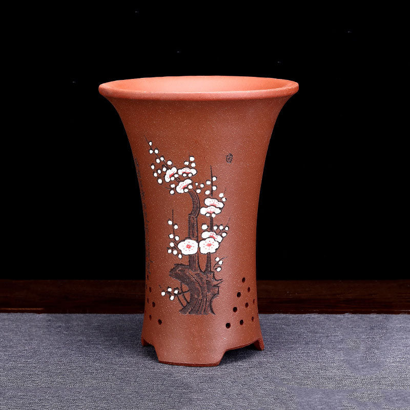 9.6 inch (24.5cm) Deep Round Artistic Premium Cascade Bonsai Pots Brown Color