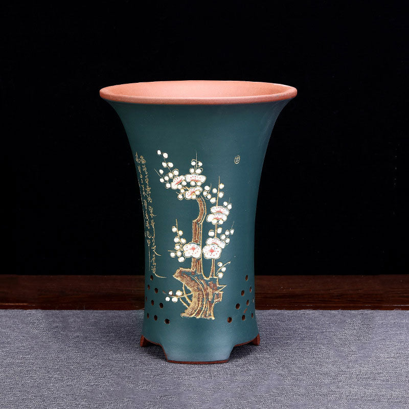 9.6 inch (24.5cm) Deep Round Artistic Premium Cascade Bonsai Pots Green Color