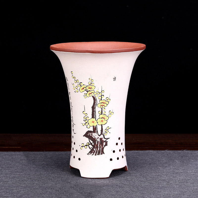 9.6 inch (24.5cm) Deep Round Artistic Premium Cascade Bonsai Pots White Color