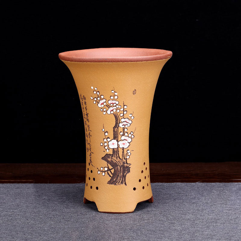 9.6 inch (24.5cm) Deep Round Artistic Premium Cascade Bonsai Pots Yellow Color