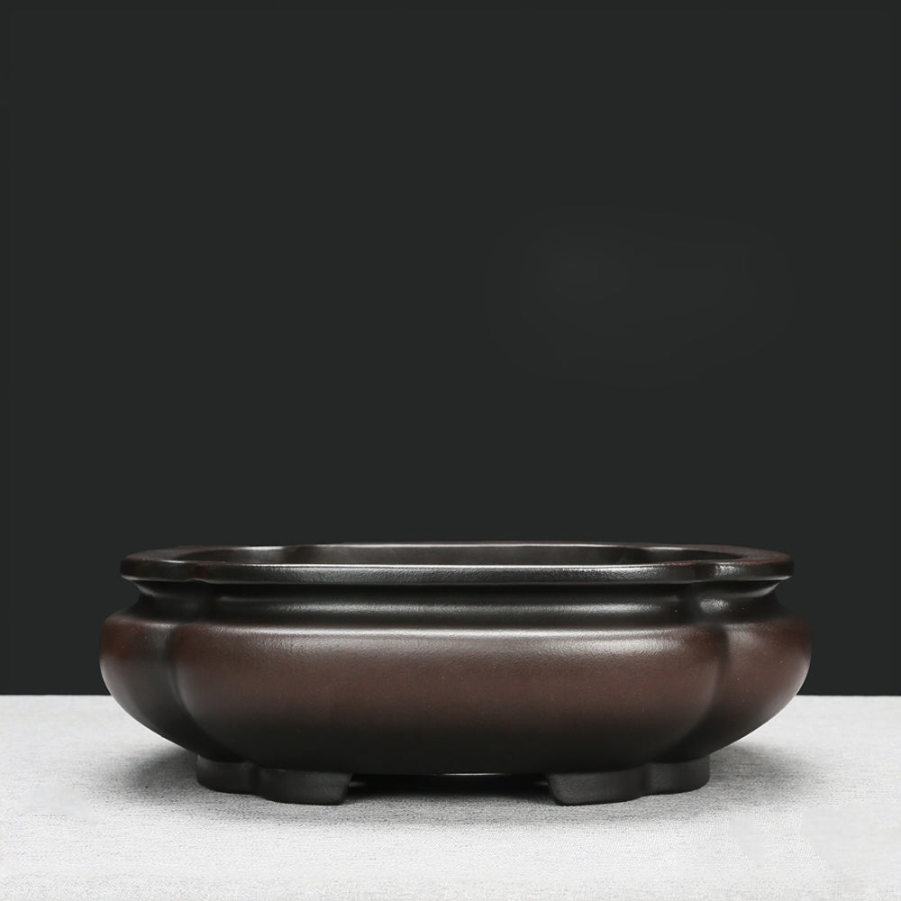9.6 inch (24.5cm) Indented Corner Square Antique-Style Unglazed Bonsai Pot