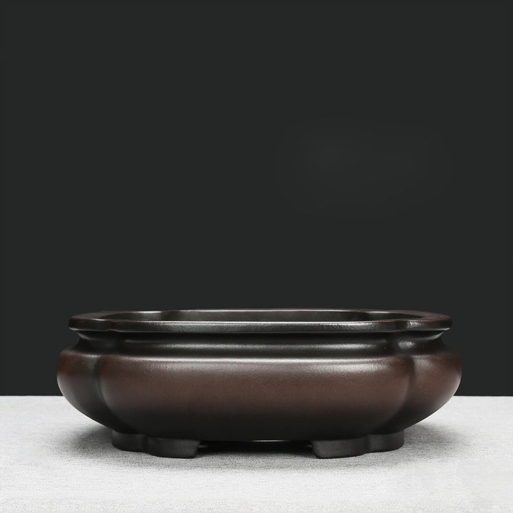 9.6 inch (24.5cm) Indented Corner Square Antique-Style Unglazed Bonsai Pot
