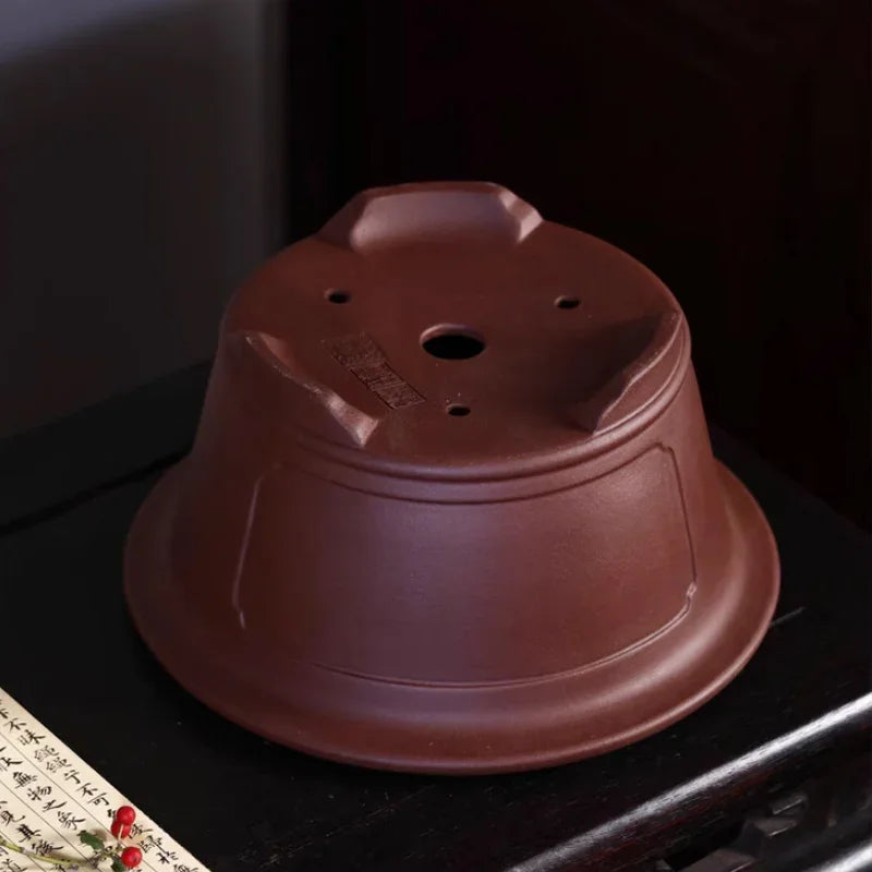 9.6 inch (24.5cm) Large 5.2 inch (13.4cm) Deep Flared Round Semi Cascade Bonsai Pot Bottom View