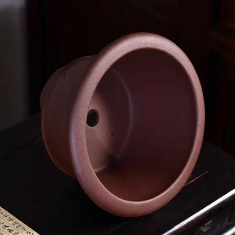 9.6 inch (24.5cm) Large 5.2 inch (13.4cm) Deep Flared Round Semi Cascade Bonsai Pot Inner View