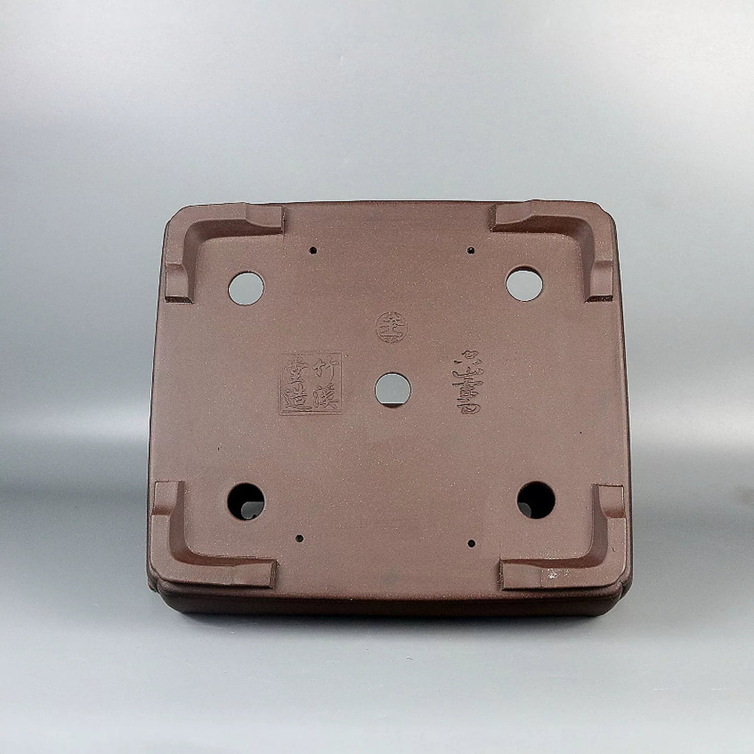 9.6 inch (24.5cm) Rectangular Indented Corner Unglazed Premium Bonsai Pot Bottom View
